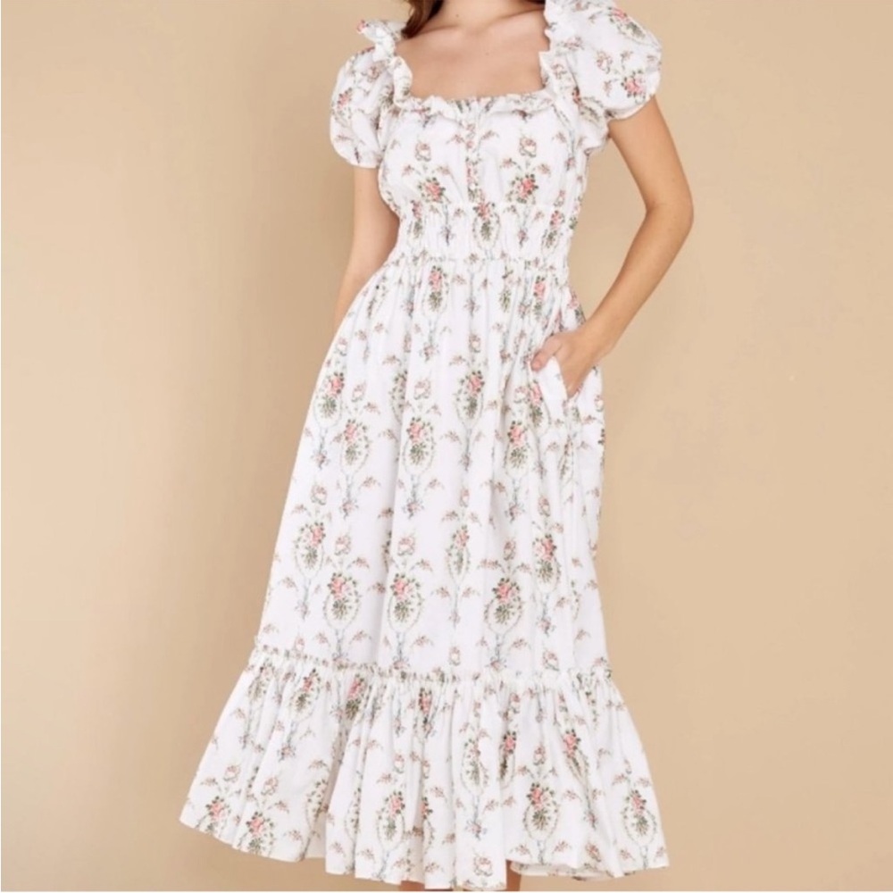 LoveShackFancy Floral Midi Dress Terrence Medium